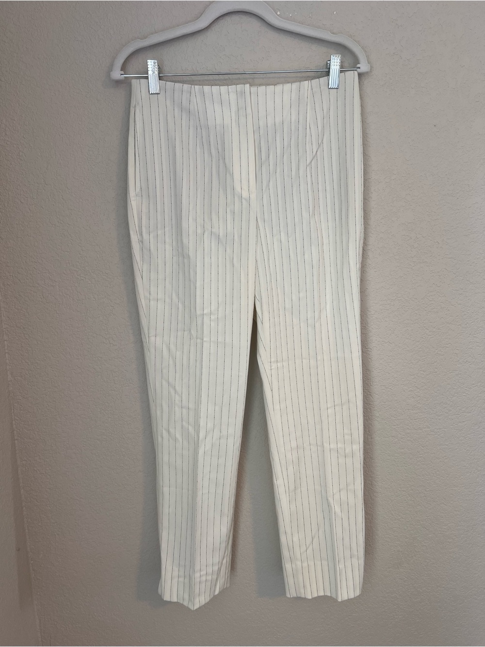 White House Black Market Cream Pinstripe Straight Leg Trousers